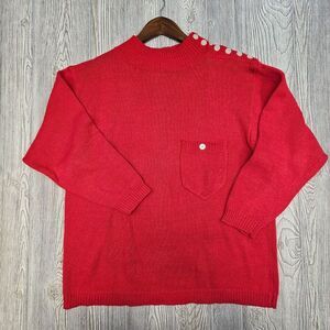 Vintage Cherokee‎ Sweater Women's 40 Large Red Knit Button Shoulder Pocket 80's